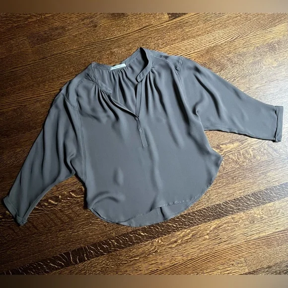 Taupe Silk Batwing Blouse, Minimalist Peasant Blouse, Pharaoh - Picture 4 of 7